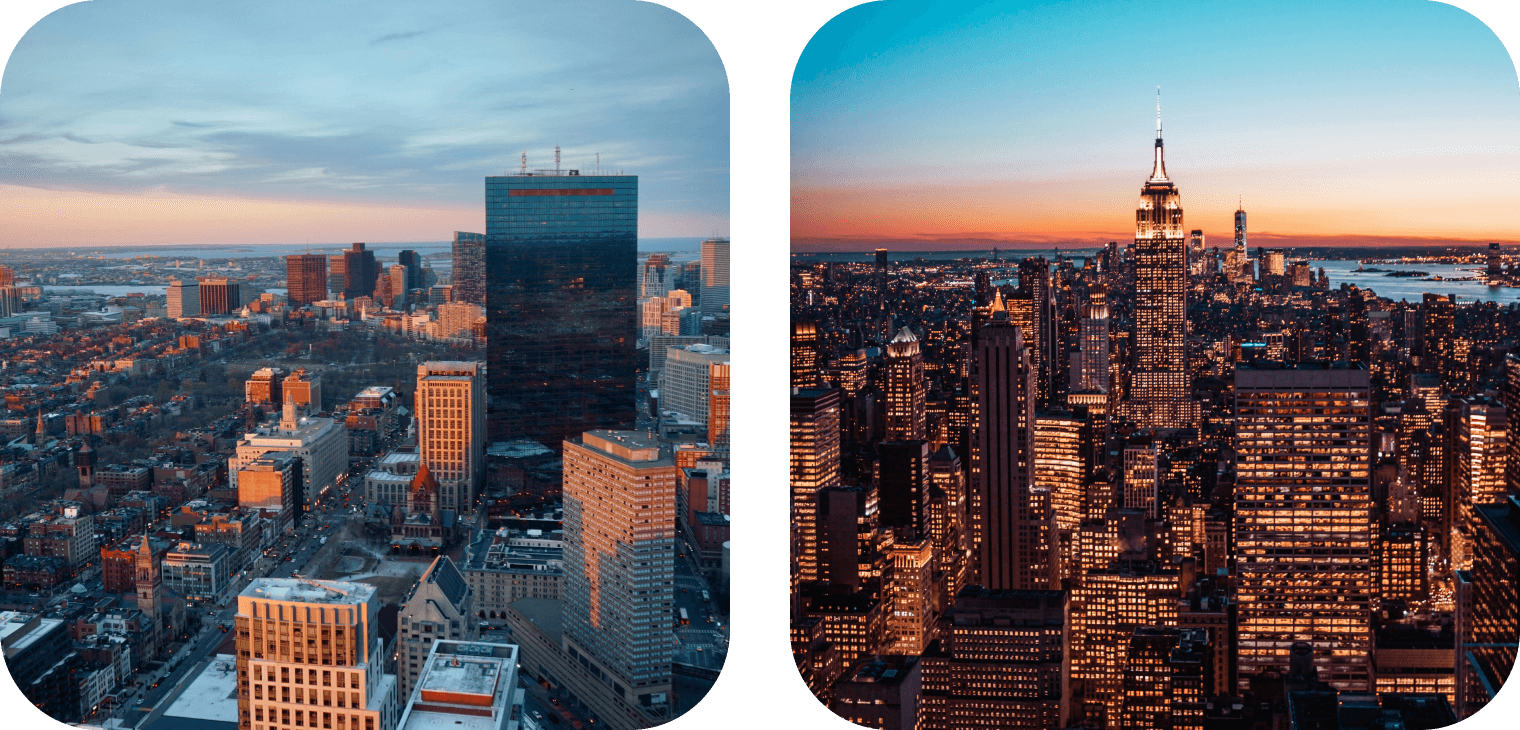 Greater Boston and NYC skylines showing local focus