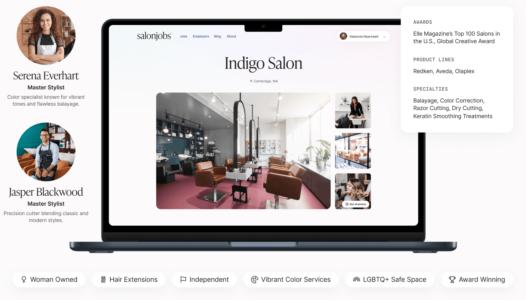Laptop mockup showing business profile interface