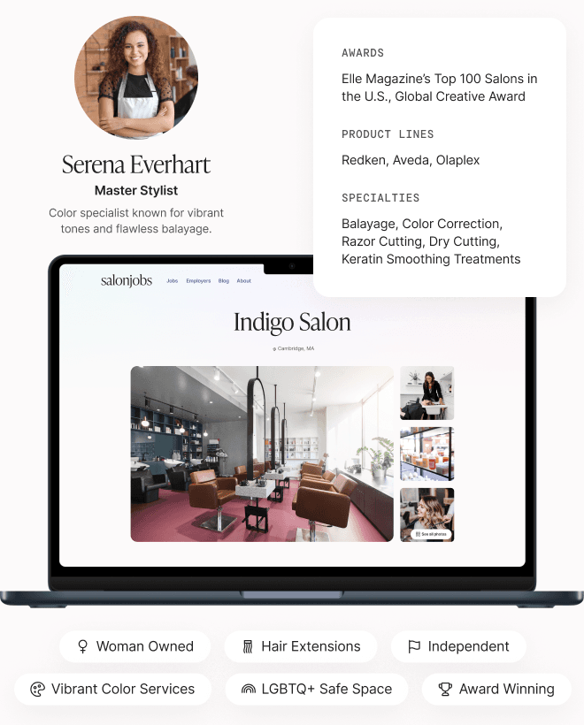 Laptop mockup showing business profile interface
