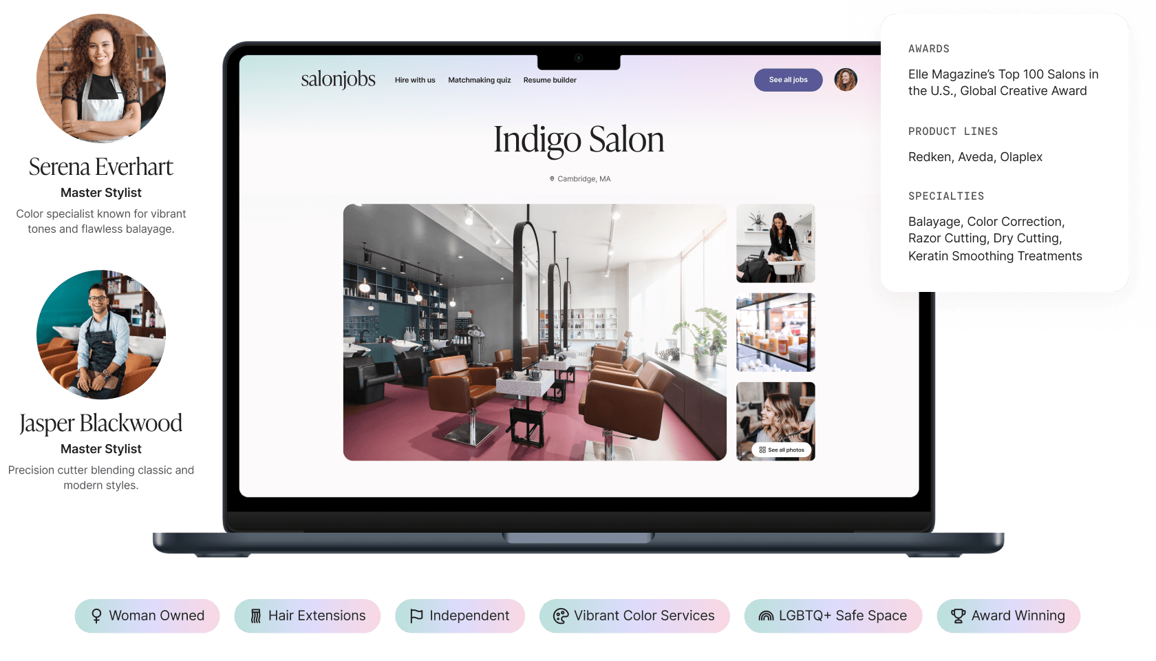 Laptop mockup showing business profile interface