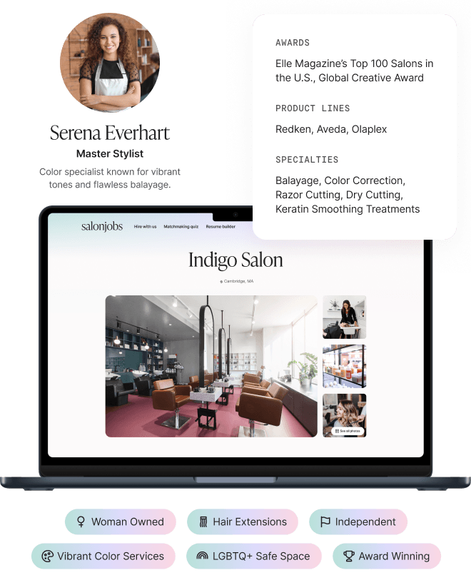 Laptop mockup showing business profile interface